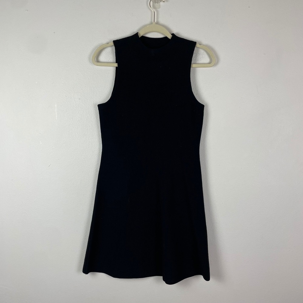 Theory‎ Dress Sleeveless Wool Knit Black Inerta Milano A-Line Fit and Flare Sz S